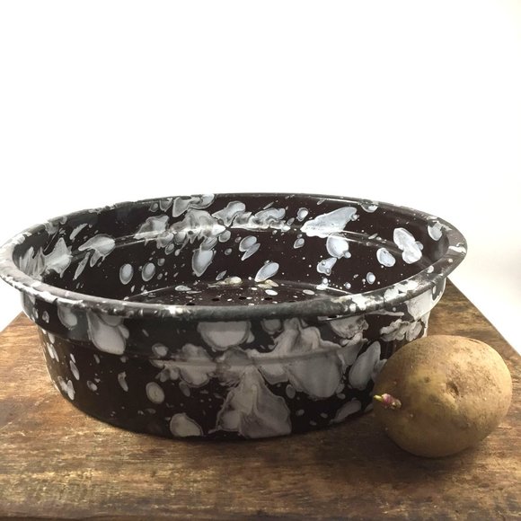 Vintage 1940s Enamelware Colander Speckled Blue & White  Farmhouse Kitchen De - Picture 6 of 8